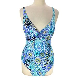 Bleu Rod Beattie Swimsuit womens 6 One Piece‎ Plunge Twist Back Blue Paisley
